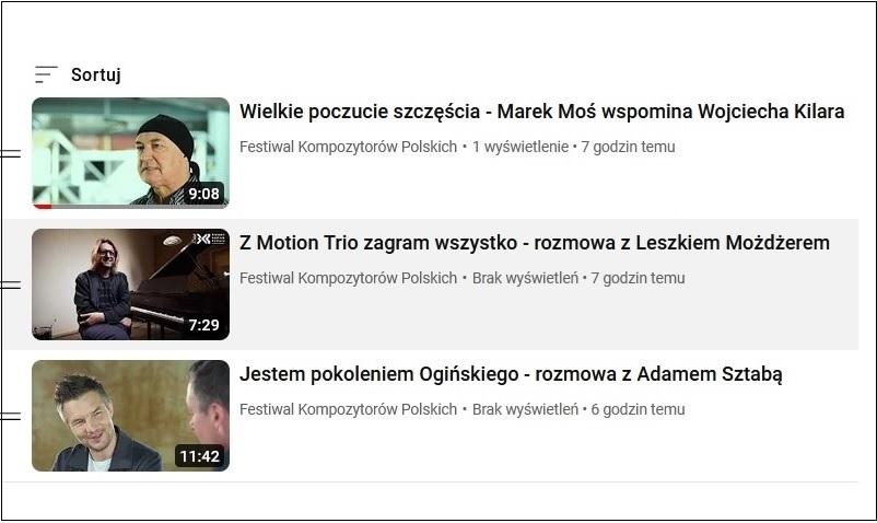 Kanał Festiwalu Kompozytorów Polskich na YouTube