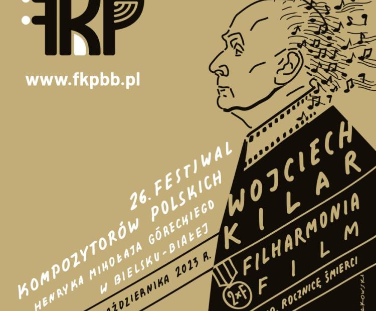 Plakat Festiwalu Kompozytorów Polskich zawierający rysunek Wojciecha Kilara